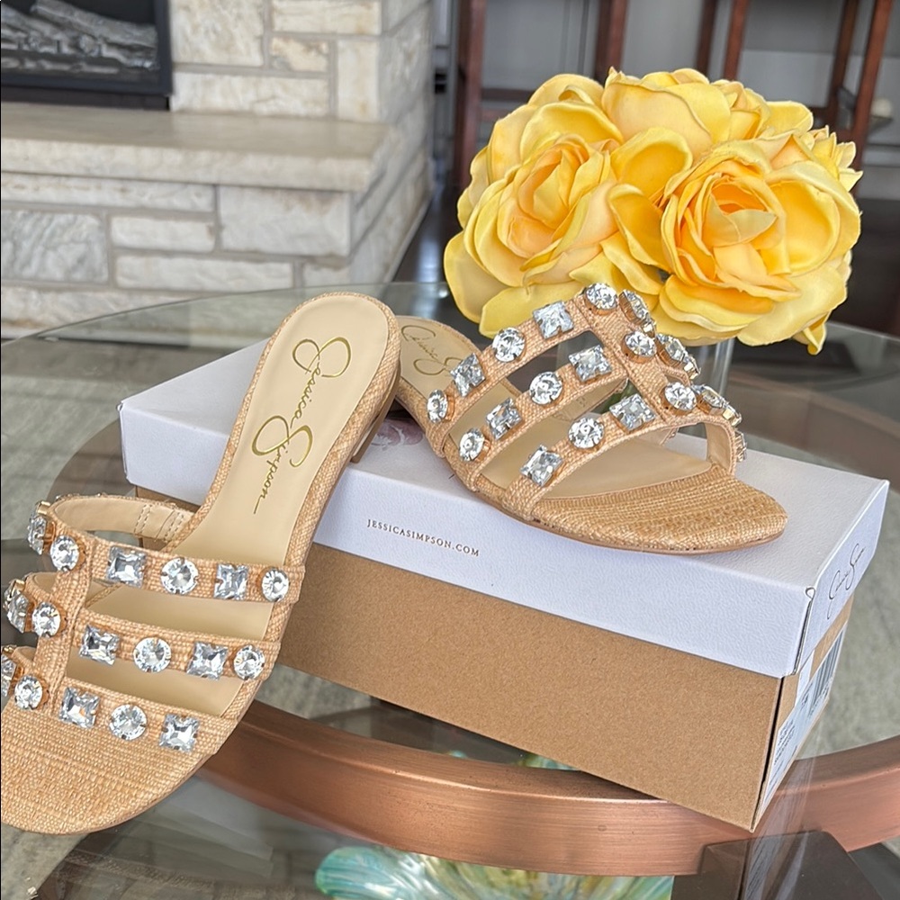 New Jessica Simpson Gold Embellished Women's Sandals